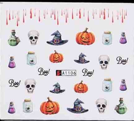 Наклейки Хэллоуин на ногти с рисунком 5 на 6 см разноцветный Киев
