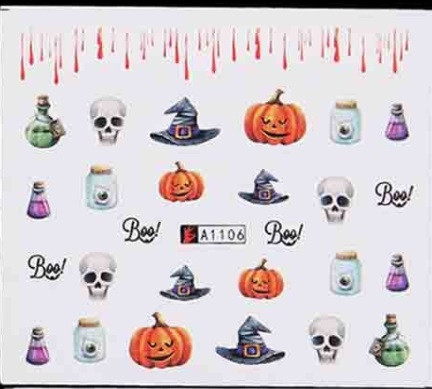 Наклейки Хэллоуин на ногти с рисунком 5 на 6 см разноцветный Киев - изображение 1