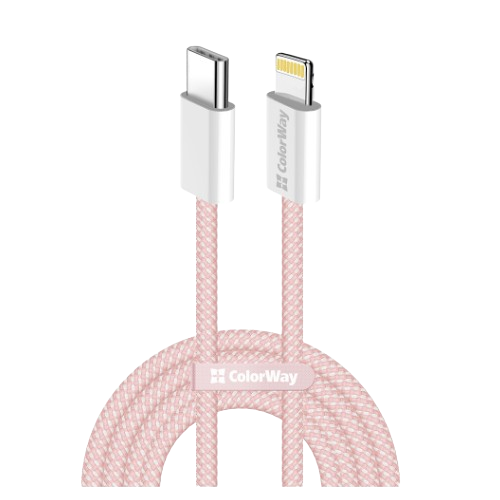 Кабель Colorway Type-C - Apple Lightning (braided cotton) (PD Fast Charging 27W) 1м рожевий Житомир