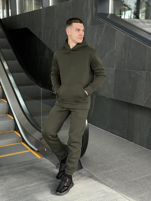 Тепле чоловіче худі на флісі з капюшоном хакі Pobedov 008 ЗИМА Київ - фото 6