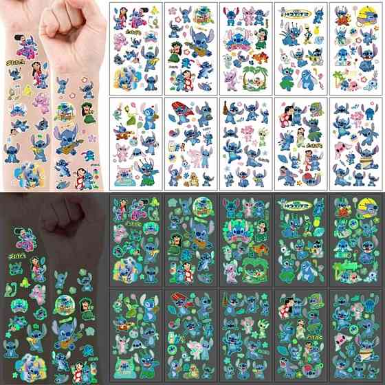 Набір тимчасових татуювань "Стіч" stich-glow-tattoo-10 світяться, 10 аркушів 12х7 см Вінниця