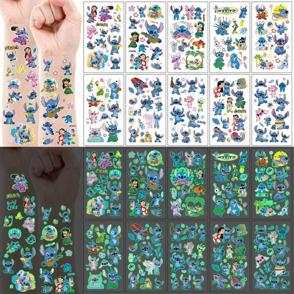 Набір тимчасових татуювань "Стіч" stich-glow-tattoo-10 світяться, 10 аркушів 12х7 см Вінниця - фото 3
