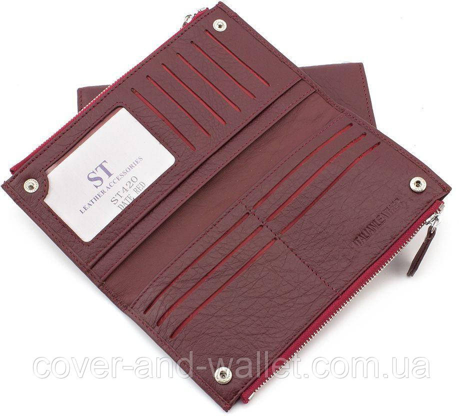 Стильний жіночий гаманець із ремінцем на руку та відділенням на блискавці бордового кольору ST Київ - фото 4
