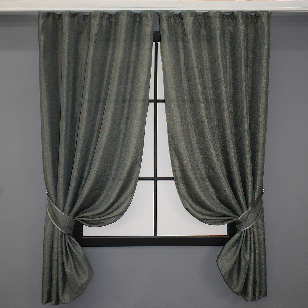 Комплект коротких штор VR-Textil Лен Мешковина № 1282ш 130х170 см 2 шт Серый (35-0084) Киев - изображение 1