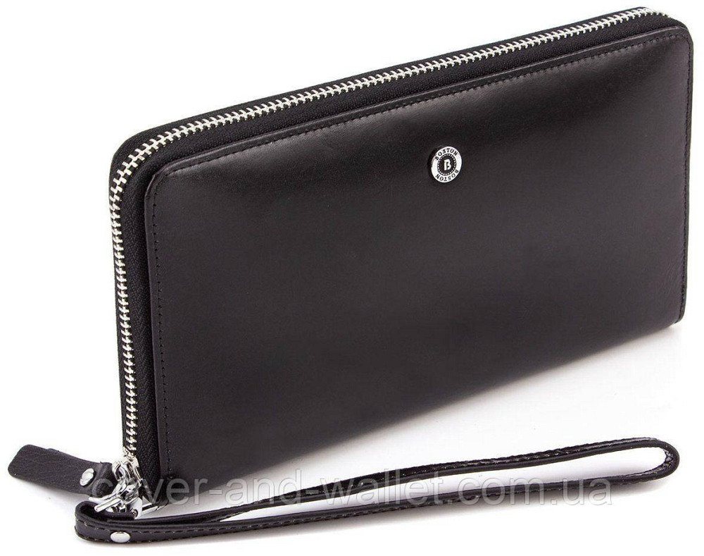 Солидный мужской кожаный кошелек-клатч на молнии BOSTON черный Киев - изображение 1