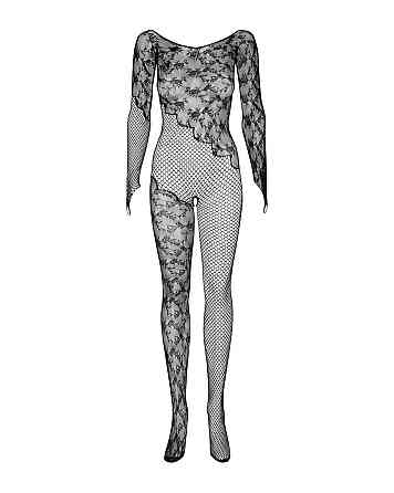 Бодистокинг Obsessive Bodystocking F210 S/M/L black, рукава-митенки, сетка, цветное кружево Sex Aura Киев
