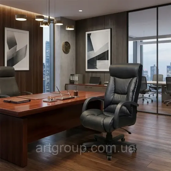 Офисное Кресло Руководителя Magistr Кожа Комбо Lux Wood М2 AnyFix Черный Днепр