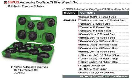 Комплект знімачів масляних фільтрів 16 од. TOPTUL (кришки+краб) JGAI1601 Одеса