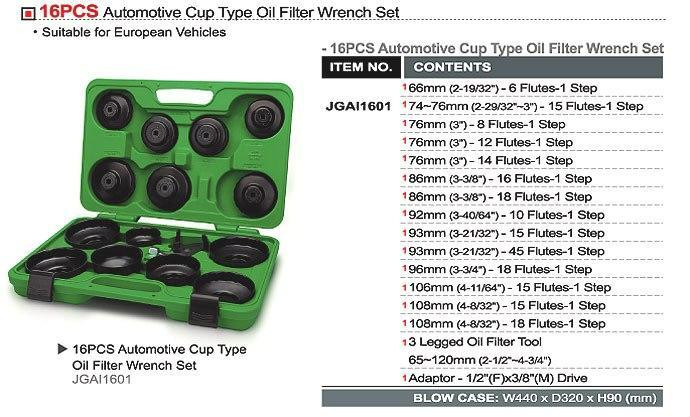 Комплект знімачів масляних фільтрів 16 од. TOPTUL (кришки+краб) JGAI1601 Одеса - фото 2