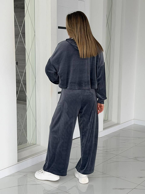 Жіночий сильний повсякденний велюровий костюм-двійка Графіт, 46/48 Одеса - фото 2