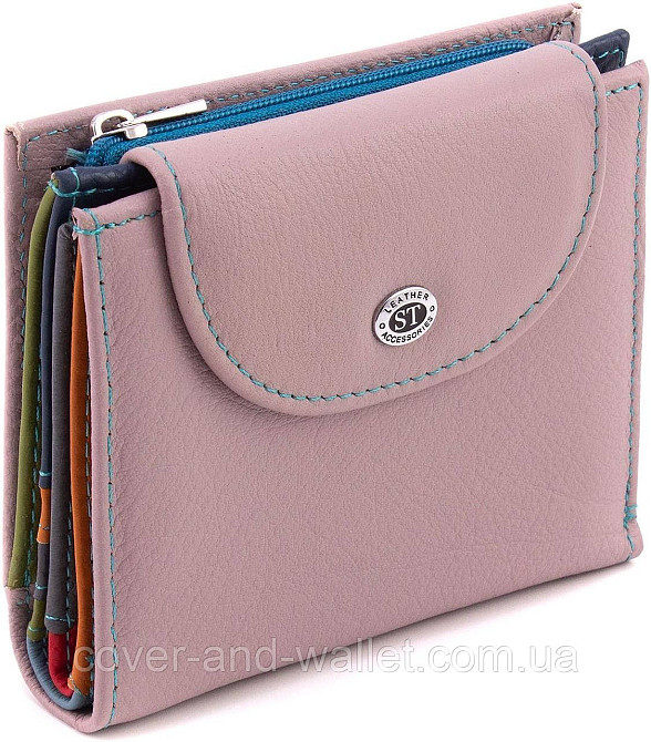 Красивый компактный пудровый женский кошелёк из натуральной кожи с монетницей ST Leather Киев - изображение 1