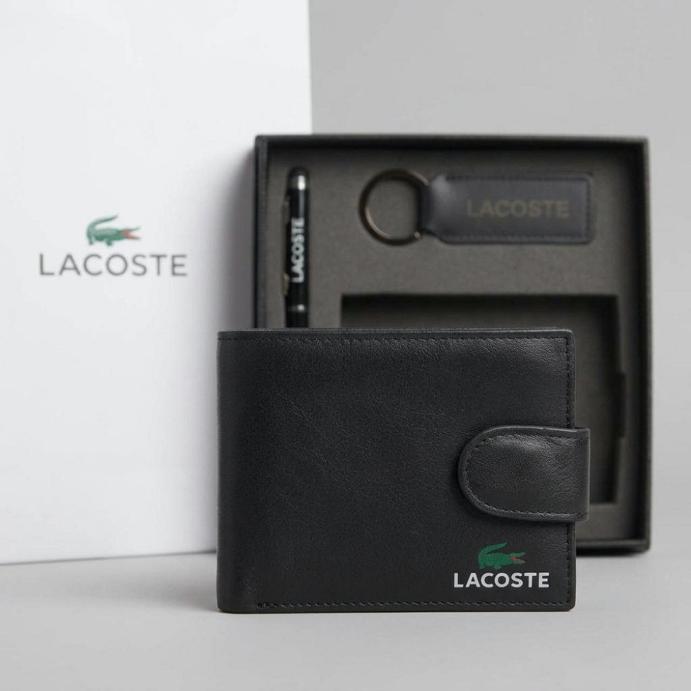 Мужской подарочный комплект, кошелек с брелоком и ручкой Lacoste (1724-3) Киев - изображение 1