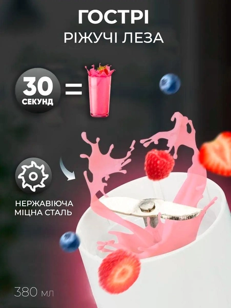 Портативный беспроводной мини блендер для смузи Prime Sport FRESH JUICE 350 мл белый Киев - изображение 8