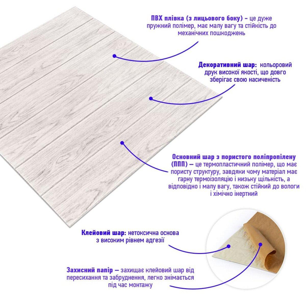 Самоклеющаяся декоративная 3D панель 700x700x4мм Белое дерево (383) SW-00000652 Днепр - изображение 2