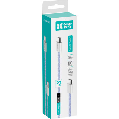 Дата кабель USB-C to USB-C 1.0m 60W 3.0А purple ColorWay (CW-CBPDCC061-PU) Винница - изображение 3