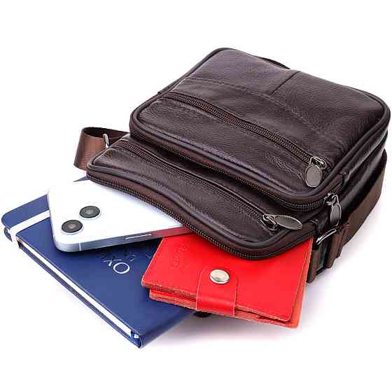 Невелика вертикальна сумка з ручкою для чоловіків з натуральної шкіри Коричневий (Vintage) Київ