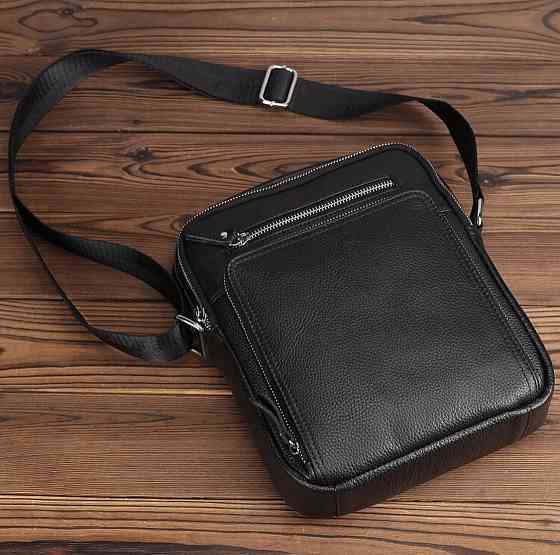Кожаная мужская сумка-барсетка через плечо черная Tiding Bag A25-1278C Каменское