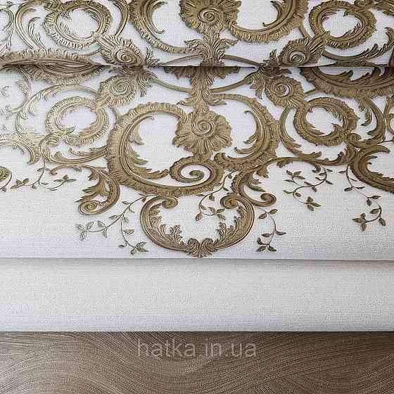Шпалери метрові вінілові на флізелін дизайнерські Erismann Elle вензелі золотисті структурних на молочному Київ