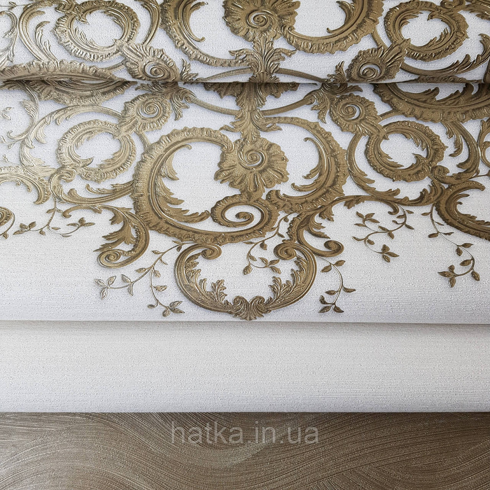 Шпалери метрові вінілові на флізелін дизайнерські Erismann Elle вензелі золотисті структурних на молочному Київ - фото 2