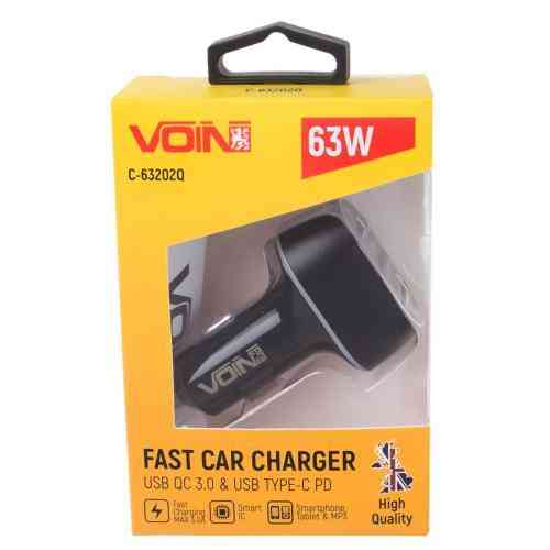 Автомобильное быстрая зарядка VOIN 63W, USB QC3.0 18W + PD 45W, 12/24В Харьков