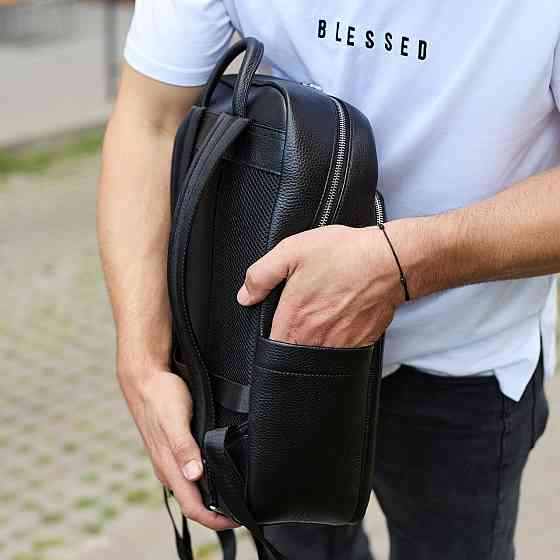 Універсальний чоловічий рюкзак із шкіри 41х31х16, зручний наплічник для ноутбука та документів, чорний Київ