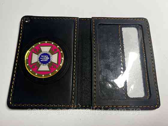 Обкладинка ДССЗІ (тримувач зв'язок) з пластиковим шевроном із вінтажної шкіри Чорний Київ