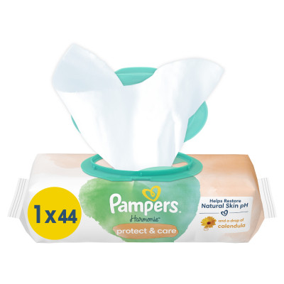 Дитячі вологі серветки Pampers Harmonie Protect&amp;Care з календулою 44 шт (8700216250641) Вінниця - фото 1