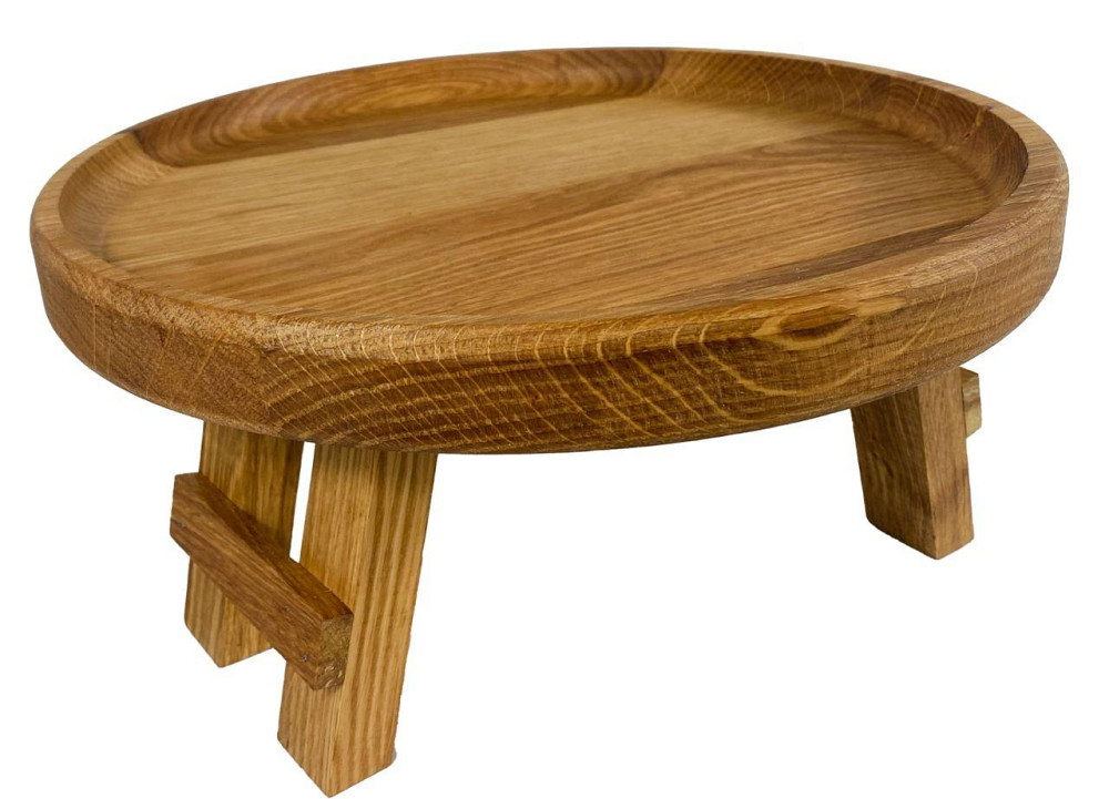 Круглый складной столик из дуба, поднос сервировочный деревянный с ножками 30×30см Каменец-Подольский - изображение 4