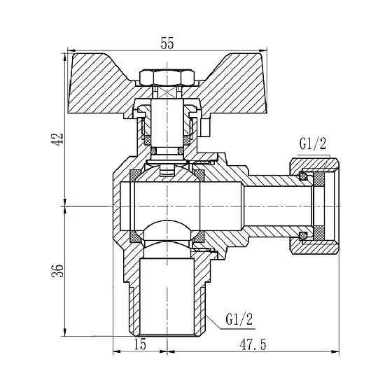 Кран кульовий із накидною гайкою Thermo Alliance Forte 1/2" ВЗ для води кутовий SF224W15 Київ
