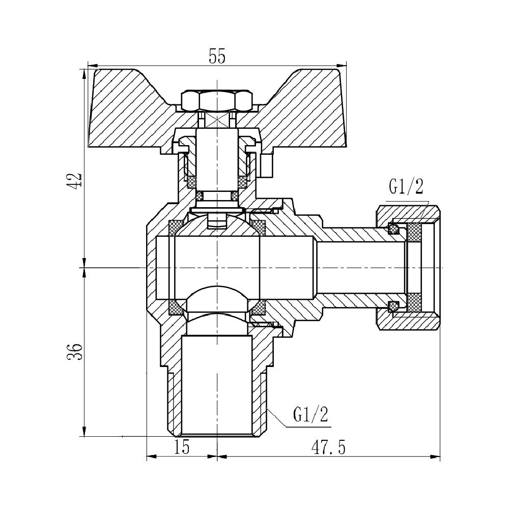 Кран кульовий із накидною гайкою Thermo Alliance Forte 1/2" ВЗ для води кутовий SF224W15 Київ - фото 2