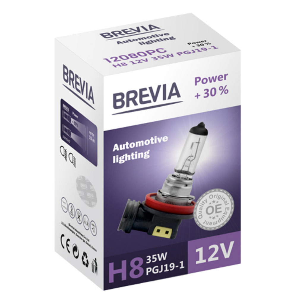 Галогенова лампа Brevia H8 12V 35W PGJ19-1 Power +30% CP Київ - фото 1