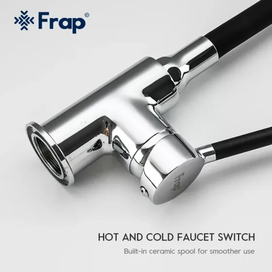 Смеситель для кухни Frap F4044 с гибким изливом, 2 режима, черный/хром Киев