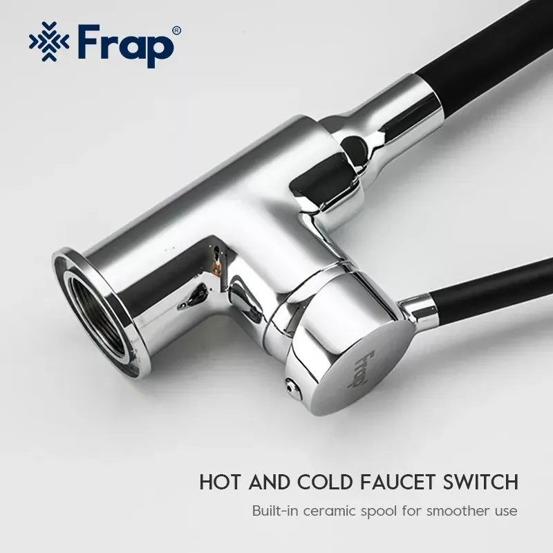Смеситель для кухни Frap F4044 с гибким изливом, 2 режима, черный/хром Киев - изображение 4