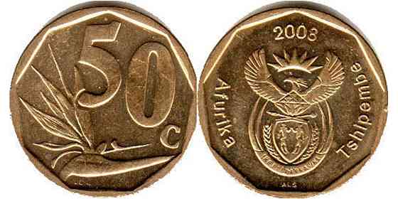Монета 50 центов. 2000-2018 год, ЮАР. Полтава
