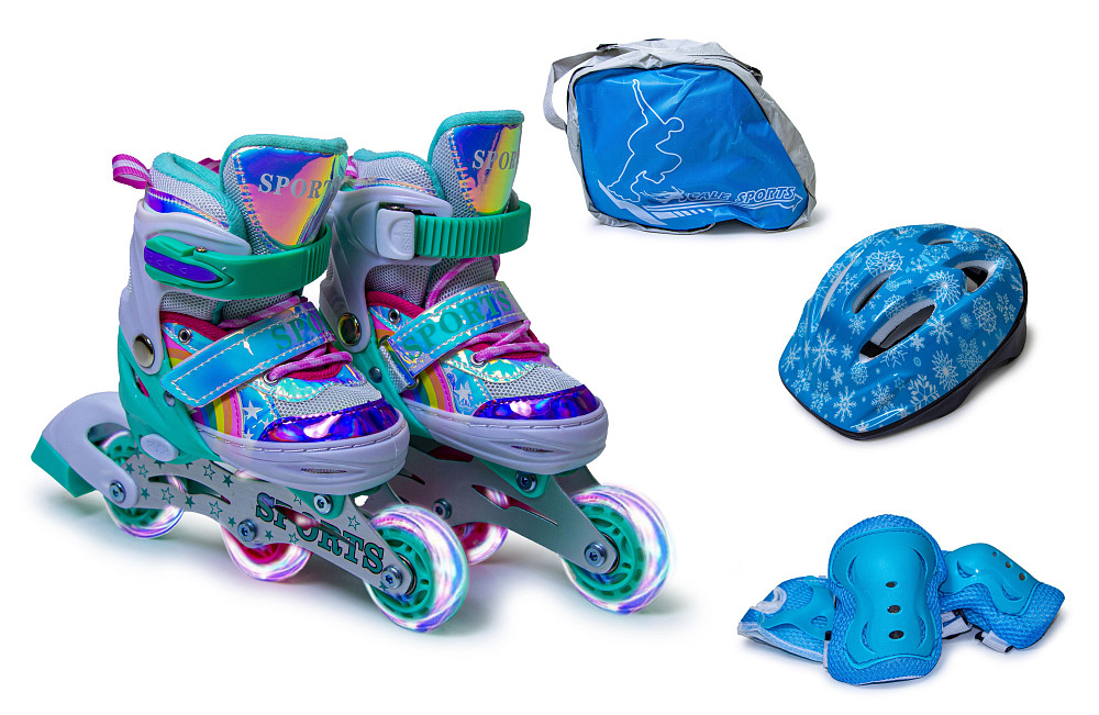 Комплект детских роликов Scale Sports Rainbow. Все колеса светятся. Бирюзовый. Размер 27-30 Одесса - изображение 1