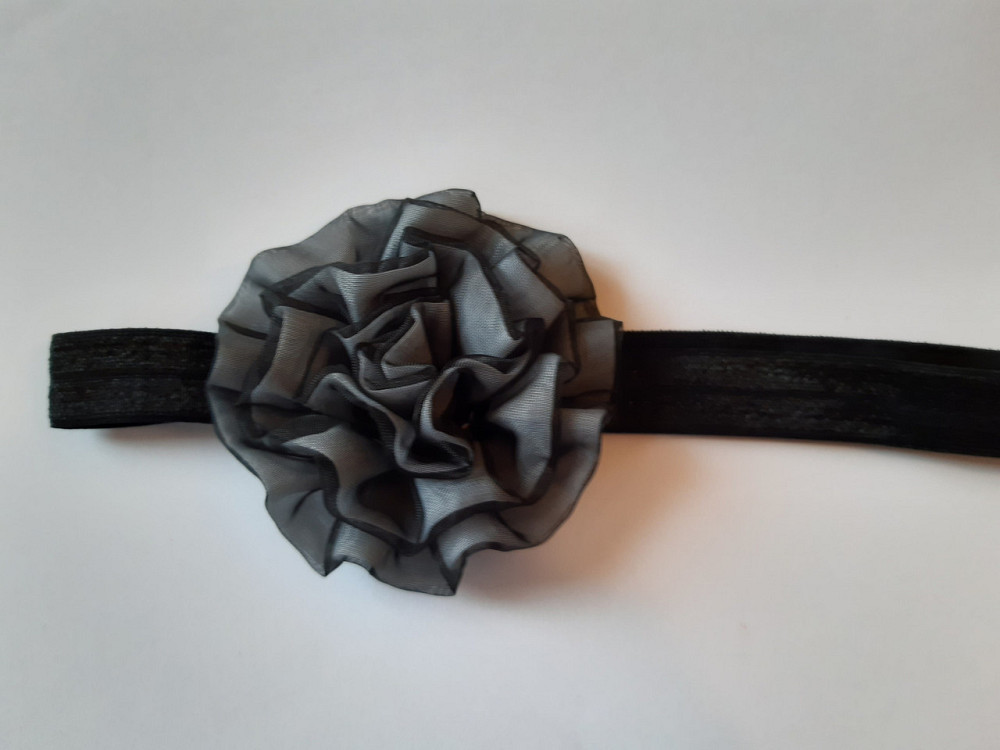Детская повязка чёрная - размер универсальный (на резинке), цветок 7см Киев - изображение 1