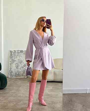 Женское романтичное мини платье на запах костюмка Лавандовый Одесса