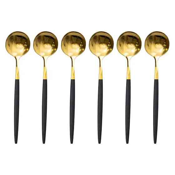 Набір чайних ложок 6 штук чайні ложки з нержавіючої сталі 12.9 см Чорний з золотом HP-20-5 Київ