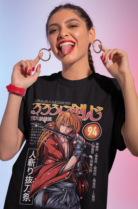 Футболка для мальчика аниме Руроуни Кенсхин Самураи Кс оверсайз (рост от 165 до 180 ) Черний AnimeJ1189m Днепр - изображение 4