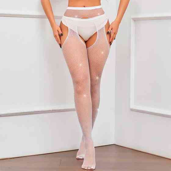 Колготки Very Sexy Shine з відкритим доступом і стразами — Білий — XS/S/M (1/2/3) — Еротична білизна Вінниця