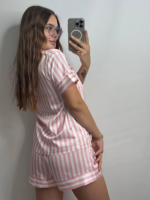 Жіноча сатінова піжама Рожевий смужка XL-2XL Харків - фото 6