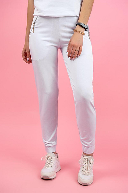 Брюки женские, белые,серые,  молочные с карманами на молнии, топ Крохатушка одяг Киев - изображение 2
