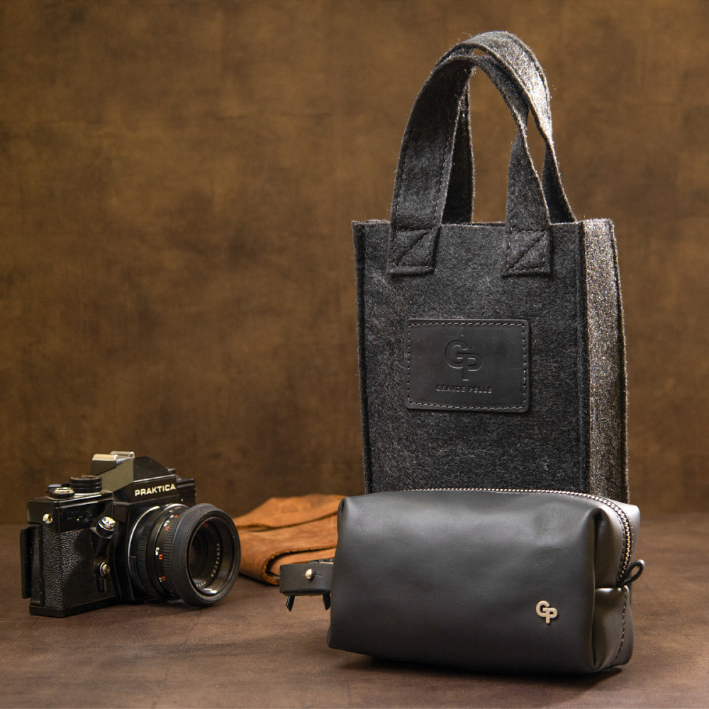 Шкіряна косметичка для чоловіків Чорний (GRANDE PELLE) Київ - фото 4