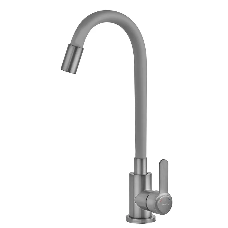 Кухонный смеситель Champion EZA-011 Graphite REFL.Gray с силиконовым серым изливом из нержавеющей стали (CH6566) Харьков - изображение 1