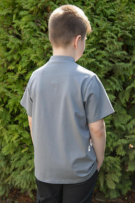 Вышиванка для мальчиков, короткий рукав, серая, хлопок, топ Киев - изображение 3