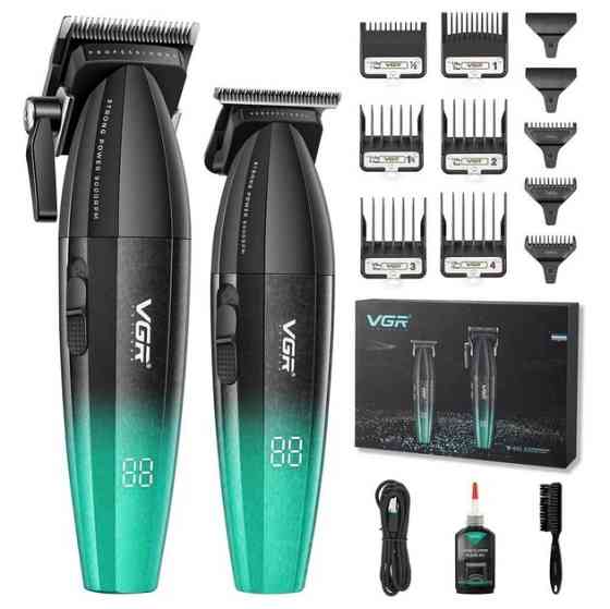 Набір для стрижки VGR 2 в 1 V-640 GREEN, акумуляторна машинка для стрижки та триммер NG-58 Львів