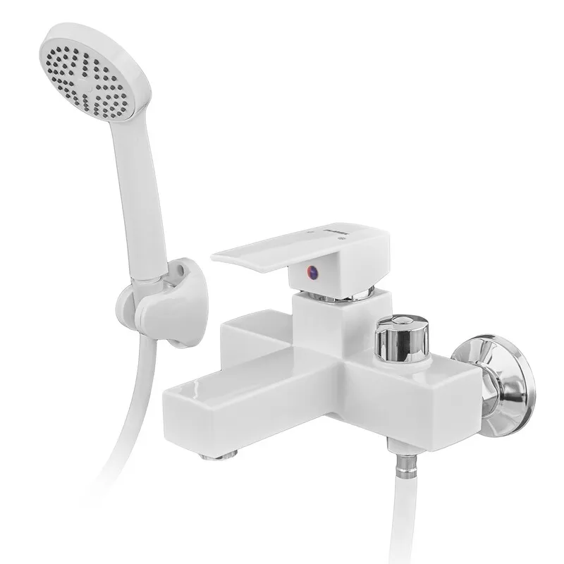 Змішувач для ванни Plamix Kubus-009 Euro Set White (з шлангом, лійкою та кронштейном) (PM0752)   ( 22016 ) Харьков - изображение 2