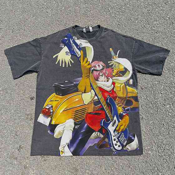 Футболка для хлопчика з принтом аніме ФЛКЛ Флкл Харуко Ріккенбаккер оверсайз (зріст від 165 до 180) Чорний Дніпро