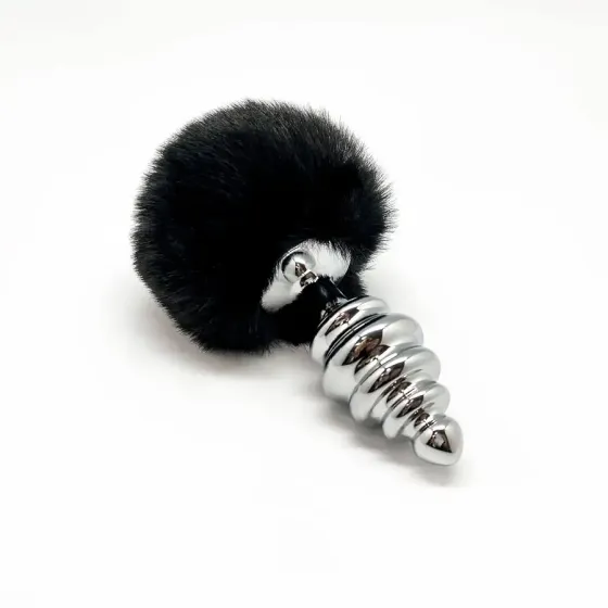 Металева анальна пробка Кролячий хвостик Alive Fluffy Twist Plug L Black, діаметр 3,8 см Львів