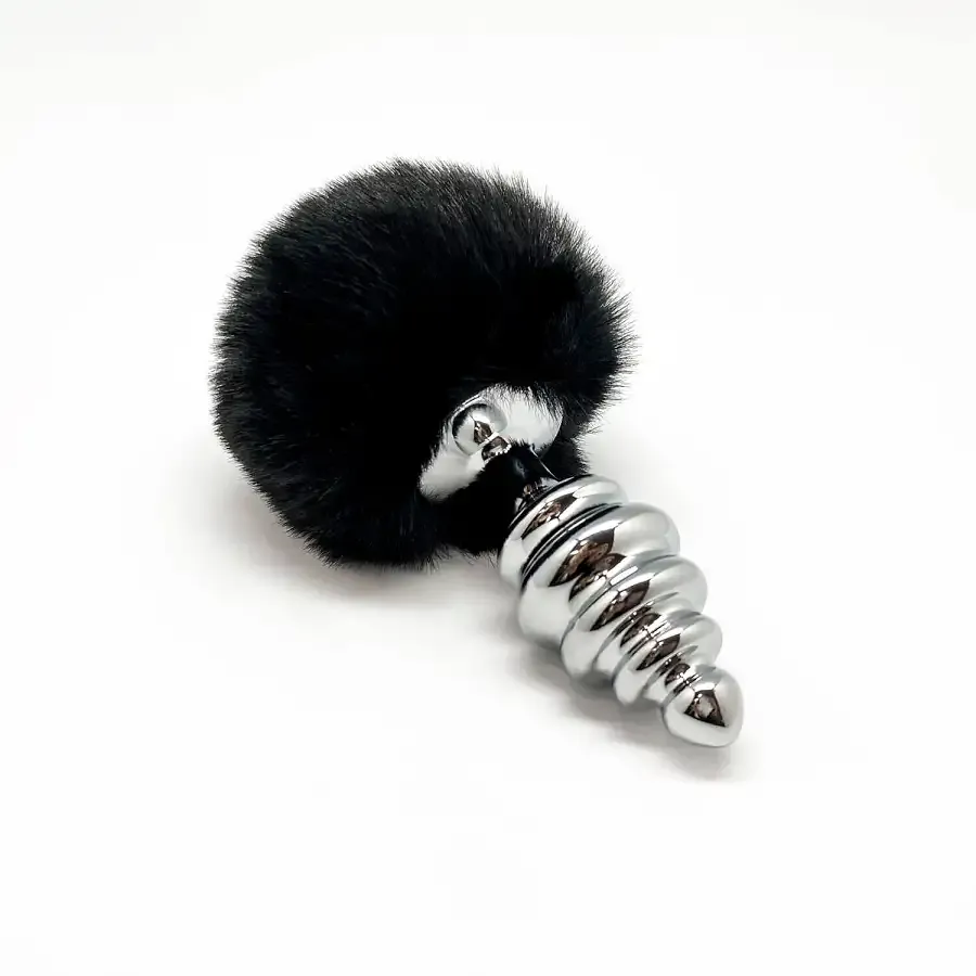 Металева анальна пробка Кролячий хвостик Alive Fluffy Twist Plug L Black, діаметр 3,8 см Львів - фото 2